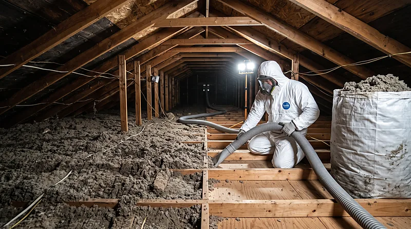 Removing thin, settled insulation from an attic